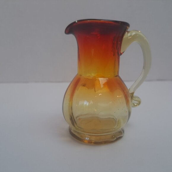 Rainbow Hand Blown Amberina Color Mini Glass Pitcher - Picture 5 of 16